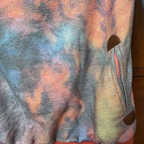 Wanakome Cowl Neck Pullover Size Small Tie Dye Hood Pocket Heavyweight Coral - Picture 9 of 16